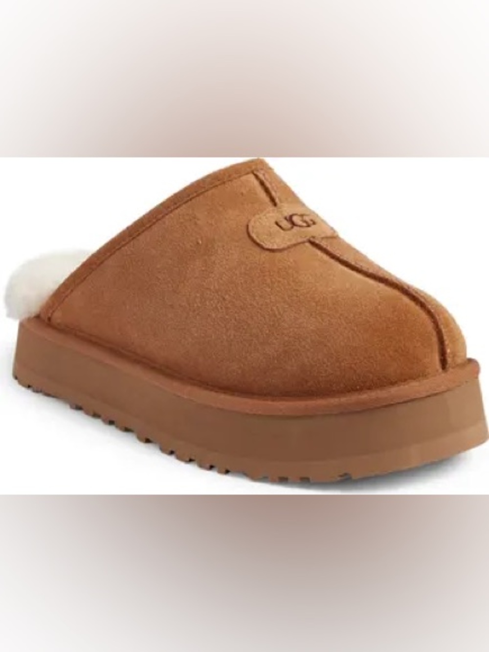 UGG DISQUETTE GENUINE SHEARLING PLATFORM SLIDE SLIPPERS WOMEN'S CHESTNUT SZ 12